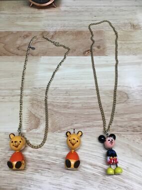 Vintage Disney Character Mickey Mouse & Pooh Bear Necklaces Pendants - Lot of 3